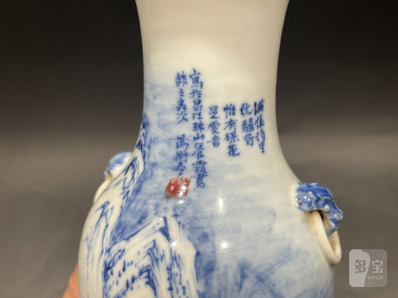 清晚期 青花釉里红踏雪寻梅双耳瓶 - 图7